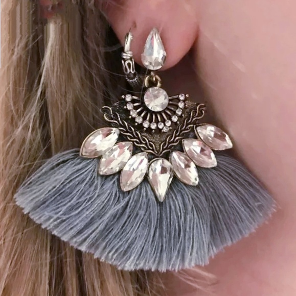 Crystals & Tassels Gorgeous Drop Fringe Earrings - Picture 3 of 5